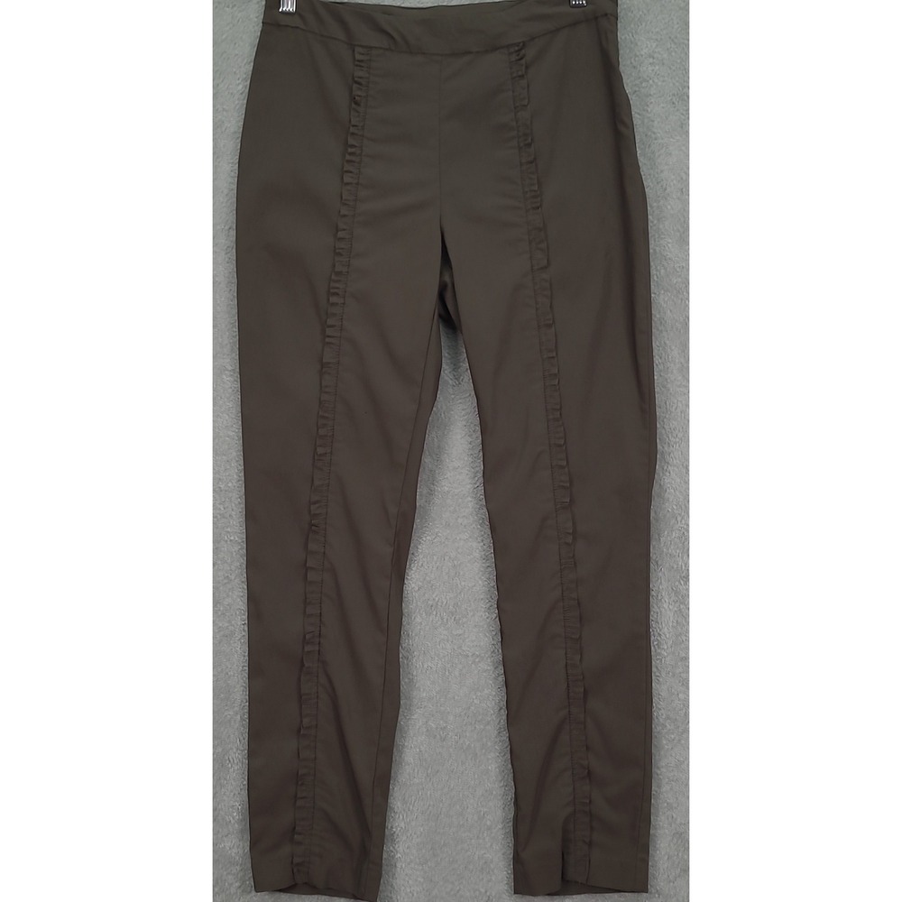 Soft Surroundings Rouchell Ruffle Olive Green‎ Pants Size Small Straight Ankle